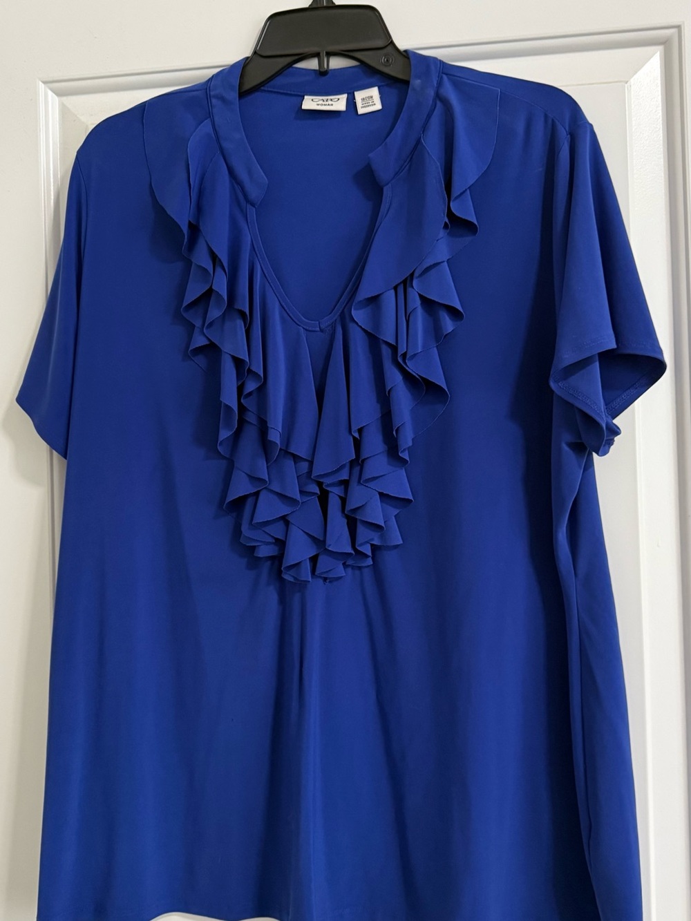 Cobalt Blue Ruffle Blouse 18/20W Plus Size Flowy V Neck Work Top